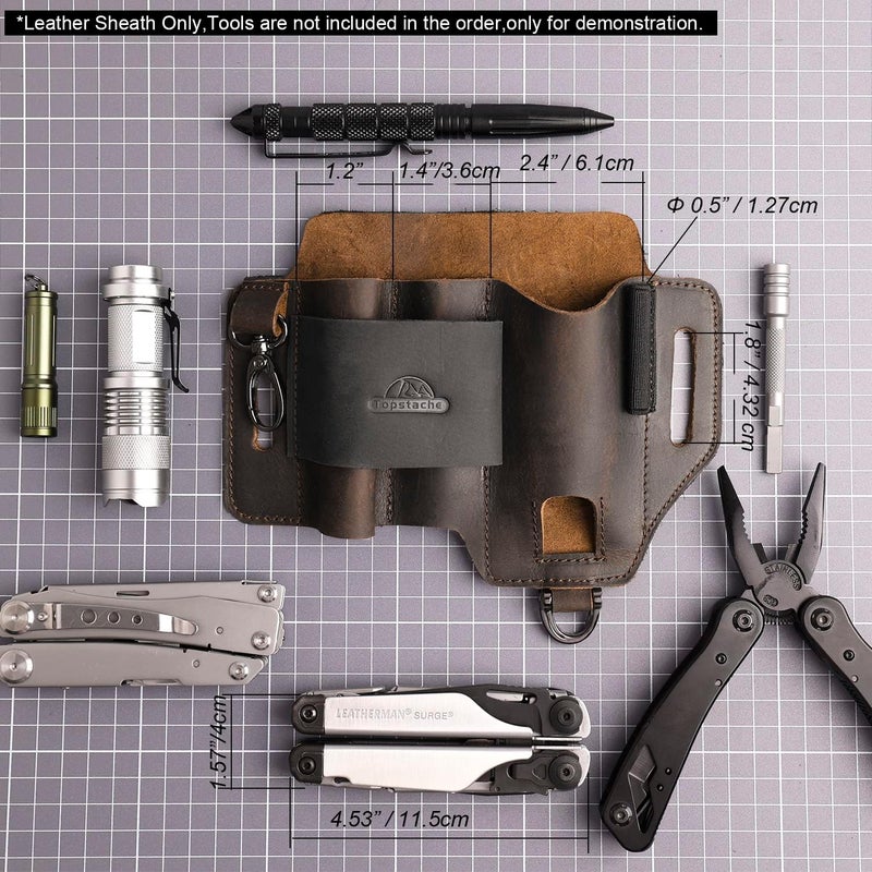 topstache Leather Multitool Sheath,EDC Belt Organizer for Work and Daily Use,Leatherman Sheath,EDC Pocket Organizer for Flashlight and Multitool,Gifts for Men,Leather Sheath for Multitool - Image 5